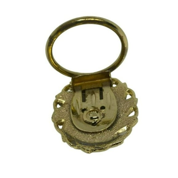 Pink Rhodonite Cabochon and Gold Tone Vintage Scarf Holder Germany - Picture 3 of 3